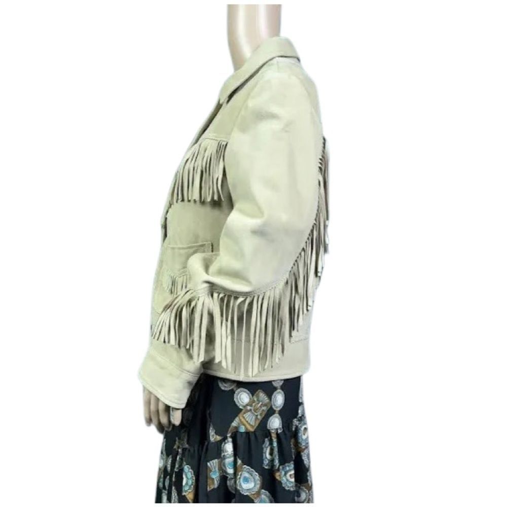 Lauren Ralph Lauren Womens Fringe Trim Goat Suede Jacket In Camel - Picture 5 of 6